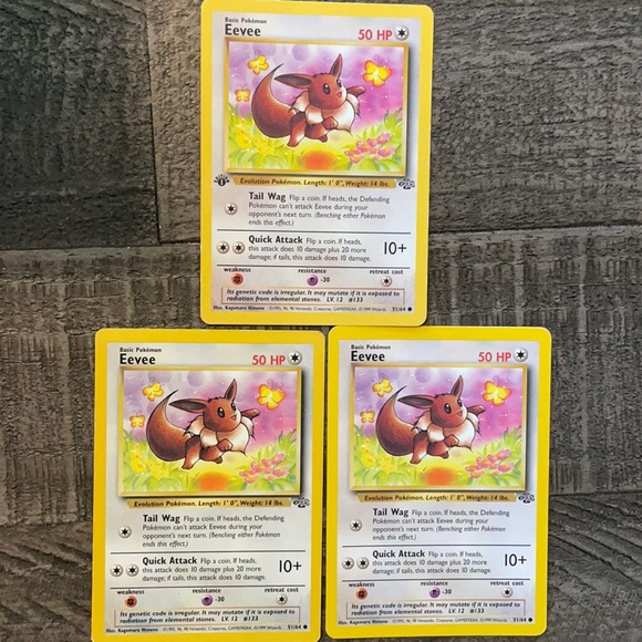 Rare Pokémon Cards Lot Of 3 Cards Eevee 1st Ed